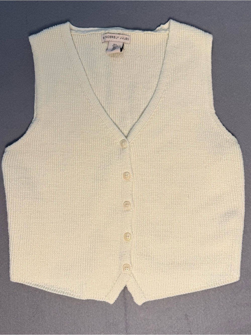 Sincerly Jules Cream Knit V-Neck Button Vest